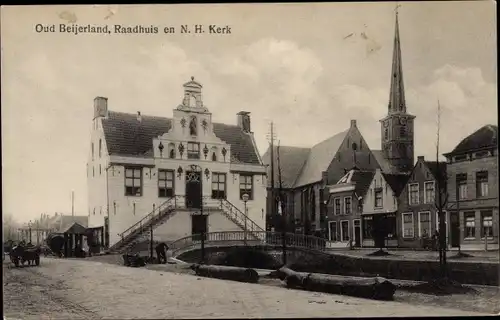 Ak Oud Beijerland Südholland, Raadhuis en N. H. Kerk