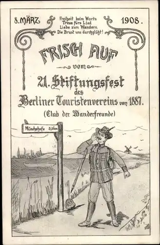 Künstler Ak 21. Stiftungsfest des Berliner Touristenvereins von 1887, Club der Wanderfreunde, 1908