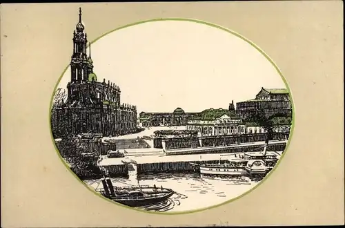 Passepartout Ak Dresden, Italienisches Dörfchen, Basteischlösschen