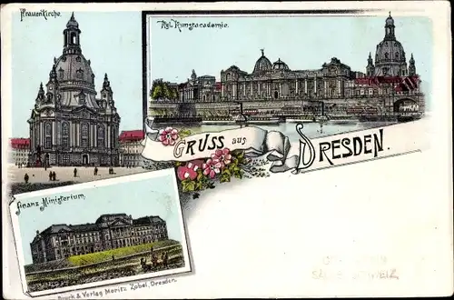 Litho Dresden, Frauenkirche, Kunstakademie, Finanzministerium