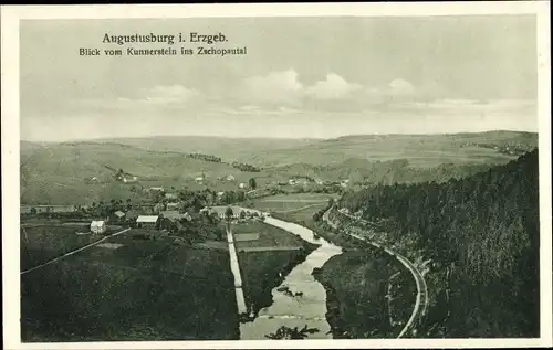 Ak Augustusburg im Erzgebirge, Blick vom Kunnerstein ins Zschopautal