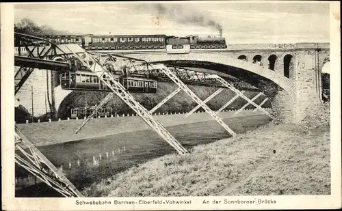 Ak Elberfeld Wuppertal in Nordrhein Westfalen, Vohwinkel, An der Sonnborner Brücke, Schwebebahn