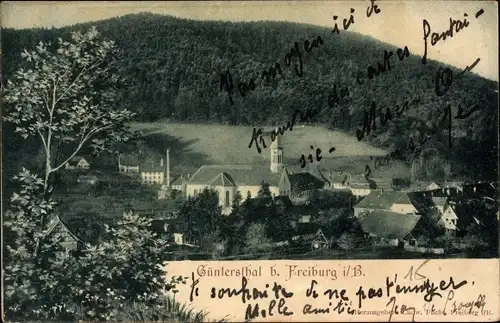 Ak Freiburg im Breisgau, Güntersthal, Panorama mit Kirche