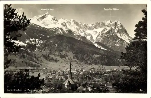 Ak Garmisch Partenkirchen in Oberbayern, Zugspitzmassiv, Alpspitze, Zugspitze
