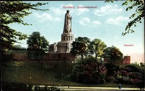 Ak Hamburg St. Pauli, Bismarckdenkmal und Seewarte