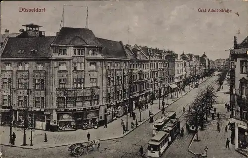 Ak Düsseldorf am Rhein, Graf-Adolf-Straße, Straßenbahn