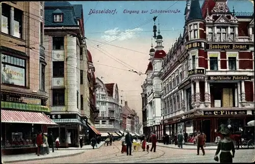 Ak Düsseldorf am Rhein, Eingang zur Schadowstraße, Geschäft C. Flies
