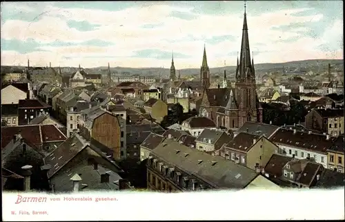 Ak Barmen Wuppertal, Blick über die Stadt vom Hohenstein, Panorama, Kirche