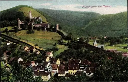 Ak Hirschhorn Neckar, Ortschaft mit Landschaftsblick