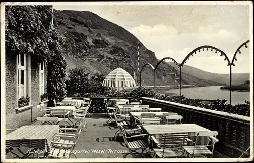 Ak Uerzig Ürzig an der Mosel, Hotel Ürziger Würzgarten, Terrasse