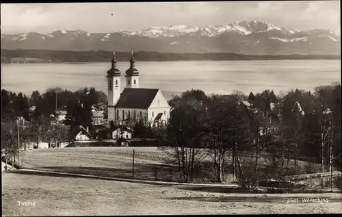 Ak Tutzing am Starnberger See Oberbayern, Teilansicht, Kirche