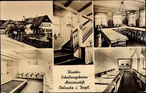 Ak Oelsnitz im Vogtland, Kindererholungsheim Marienstift, Schlafsaal, Waschraum, Speisesaal