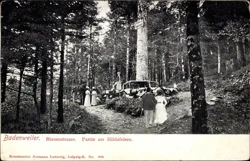 Ak Badenweiler im Hochschwarzwald, Blauenstraße, Partie am Hildafelsen