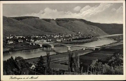 Ak Zeltingen an der Mosel, Panorama, Brücke