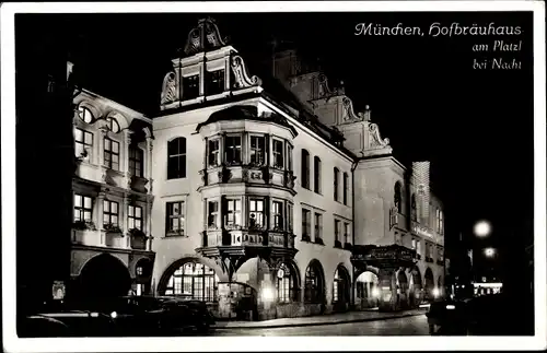 Ak München, Hofbräuhaus am Platzl bei Nacht