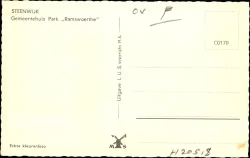 Ak Steenwijk Overijssel, Gemeentehuis Park Ramswoerthe