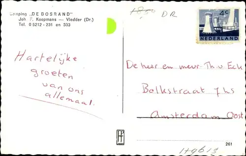 Ak Vledder Drenthe, Camping De Bosrand, Fels mit Gedenktafel