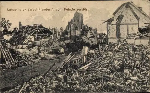Ak Langemarck Langemark Poelkapelle Westflandern, Ort vom Feinde zerstörte, I. WK