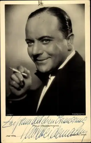 Ak Schauspieler Paul Heidemann, Portrait, Zigarette, Autogramm