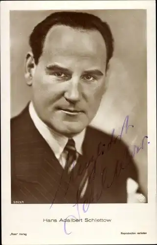 Ak Schauspieler Hans Adalbert Schlettow, Portrait, Ross Verlag, Autogramm
