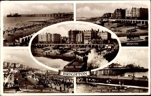 Ak Brighton East Sussex England, Splash Point, Boating Pool and West Pier, Palace Pier