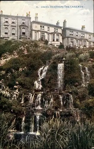 Ak Ventnor Isle of Wight South East, The Cascade, Wasserfall, Häuser