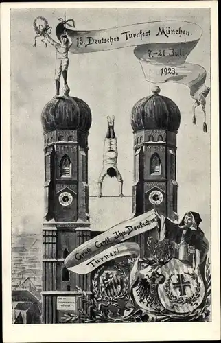 Ganzsachen Ak München, 13. Deutsches Turnfest, 7 Juli 1923, Kindl, Frauenkirche, PP 72 C 1