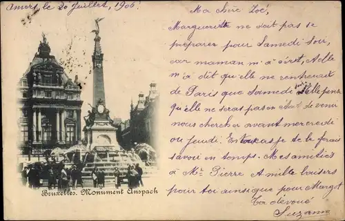 Ak Bruxelles Brüssel, Monument Anspach
