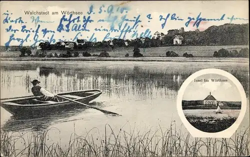 Ak Walchstadt Wörthsee in Oberbayern, Insel im Wörthsee, Ruderboot