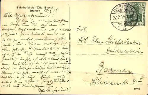 Ak Hansestadt Bremen, Bahnhofshotel, Restaurant