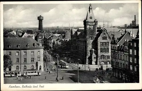 Ak Hamborn Duisburg im Ruhrgebiet, Rathaus, Post, Tram