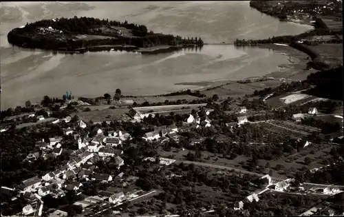 Ak Litzelstetten Konstanz am Bodensee, Insel Mainau, Fliegeraufnahme