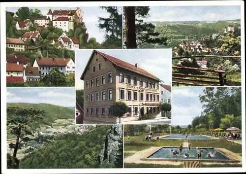 Ak Egloffstein Fränkische Schweiz, BDKK-Erholungsheim, Ortspartien, Panorama, Freibad