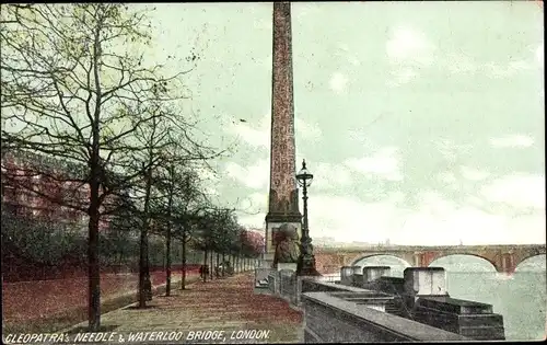 Ak London City England, Cleopatra's Needle & Waterloo Bridge
