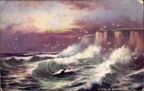Ak Broadstairs Kent England, Cliffs, Brandung