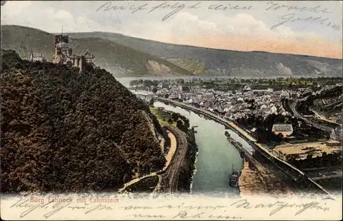 Ak Oberlahnstein Lahnstein am Rhein, Burg Lahneck, Panorama