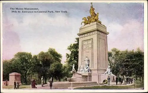 Ak Manhattan New York City USA, Central Park, The Maine Monument