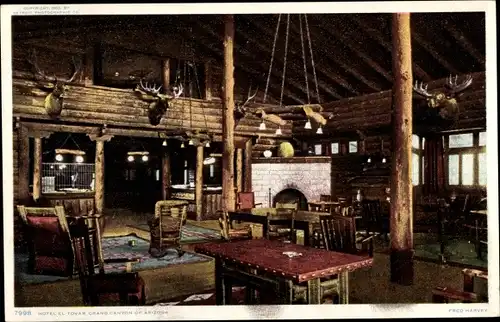 Ak Grand Canyon Arizona USA, El Tovar Hotel, Innenansicht