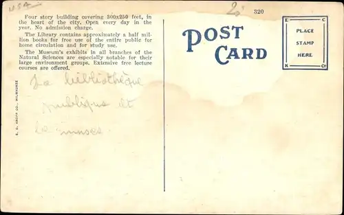 Ak Milwaukee Wisconsin USA, Public Library and Museum