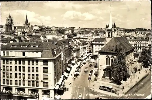 Ak Lausanne Kanton Waadt, Eglise et Place St. Francois