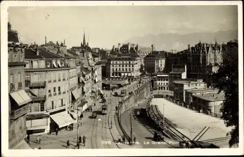 Ak Lausanne Kanton Waadt, Grand Pont, Straßenbahn