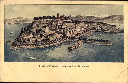 Ak Rapperswil Kanton Sankt Gallen, Hotel Schwanen am Zürichsee