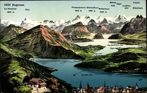 Ak Zug, Zugersee, Panorama