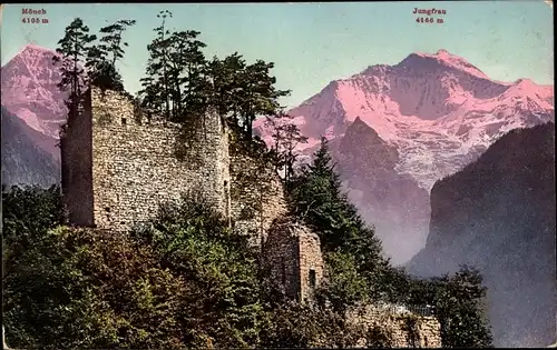 Ak Wilderswyl Wilderswil Kanton Bern Schweiz, Ruine Unspunnen, Mönch, Jungfrau