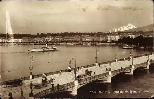 Ak Genève Genf Schweiz, Pont du Mont Blanc et rade, Dampfer