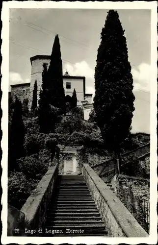 Ak Morcote Lago di Lugano Kt. Tessin, Treppen hoch zur Villa