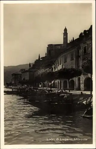 Ak Morcote Kanton Tessin, Häuser am Wasser, Boote