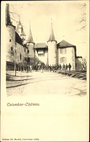 Ak Colombier Kanton Neuenburg Schweiz, Chateau, Soldaten