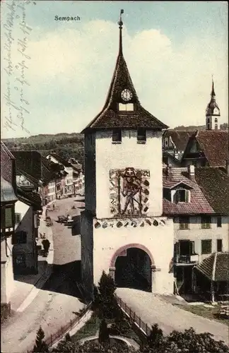 Ak Sempach Kanton Luzern, Straßenpartie, Turm
