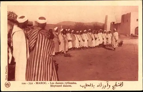 Ak Marokko, Les danses rythmées, Tänzer in einer Reihe, Maghreb
